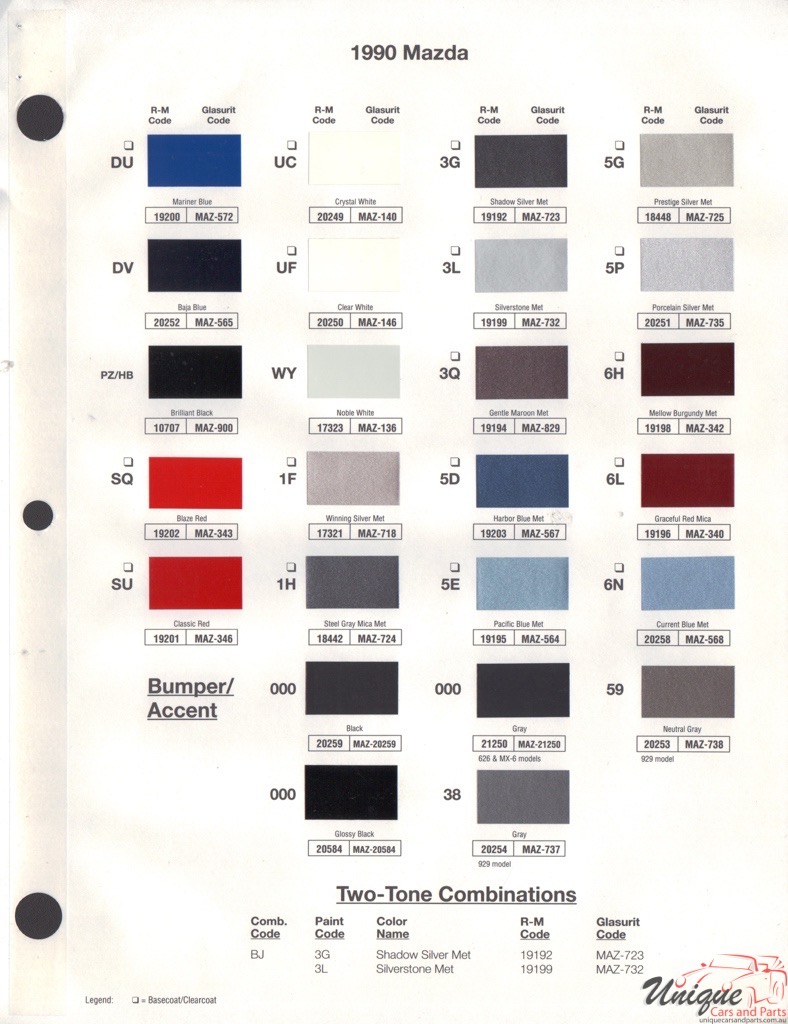 1990 Mazda Paint Charts RM 1